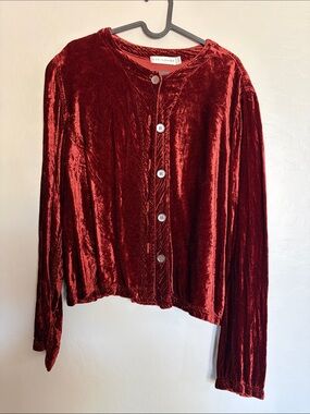 cut loose Crushed Velvet Button-Front Top - Burgundy - vintage 90’s